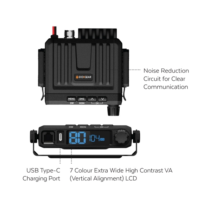 ECOXGEAR EXG1000 5-Watt Compact Fixed Mount UHF Radio with USB-C Port