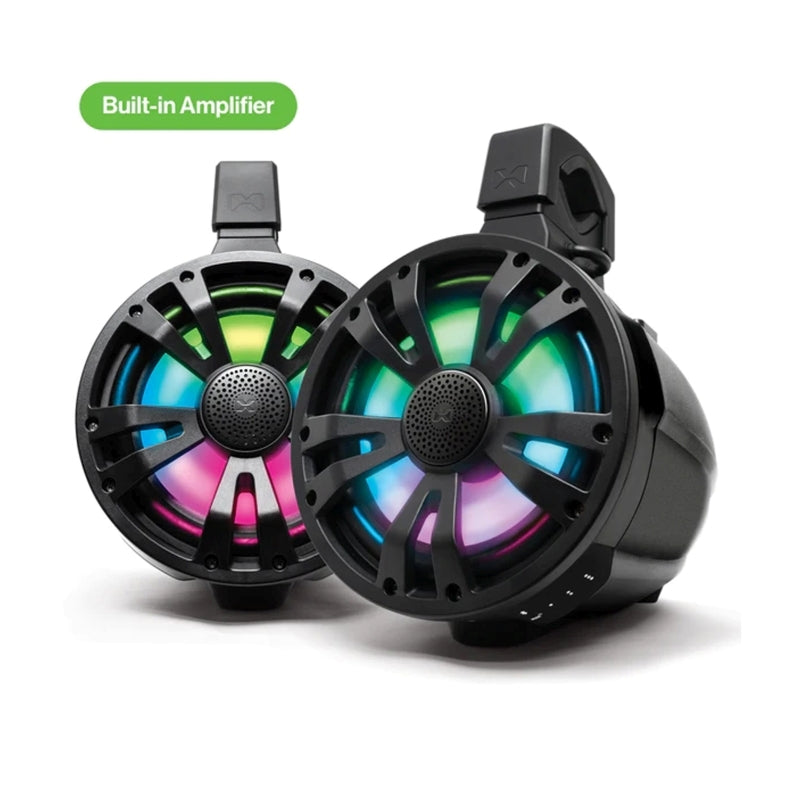 ECOXGEAR ETBB08 2-Pack 8 Inch Marine Amplified Speakers + 2 Battery Pack (Black/White)