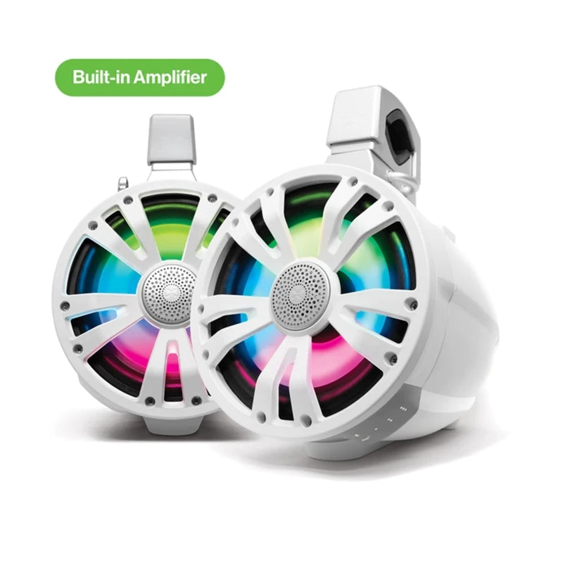 ECOXGEAR ETBB08 2-Pack 8 Inch Marine Amplified Speakers + 2 Battery Pack (Black/White)