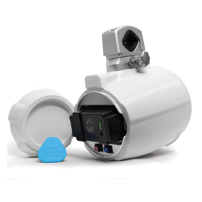 ECOXGEAR ETBB08 2-Pack 8 Inch Marine Amplified Speakers + 2 Battery Pack (Black/White)