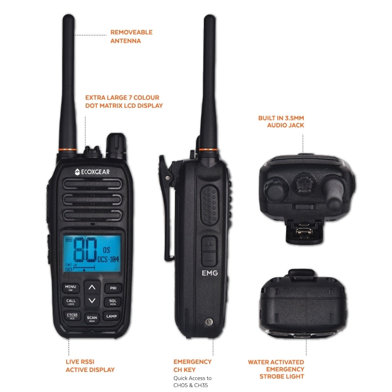 ECOXGEAR - ECOXTALK EXG500 5-Watt Long Range IP67 Handheld UHF Radio (17km) - (Single/Twin Pack)