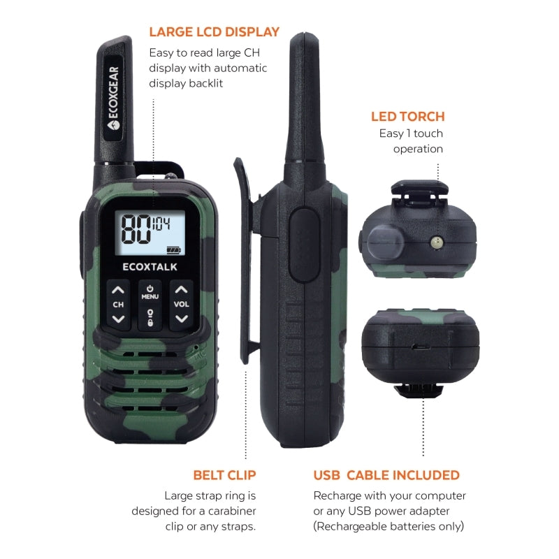 ECOXGEAR - ECOXTALK EXG50 500mW Compact Handheld UHF Radio Twin Pack (Green Camo - 3km)