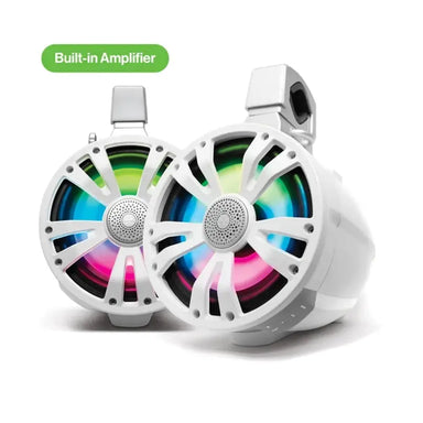 ECOXGEAR ETA08 2-Pack 8 Inch Marine Amplified Speakers (White/Black) ECOXGEAR