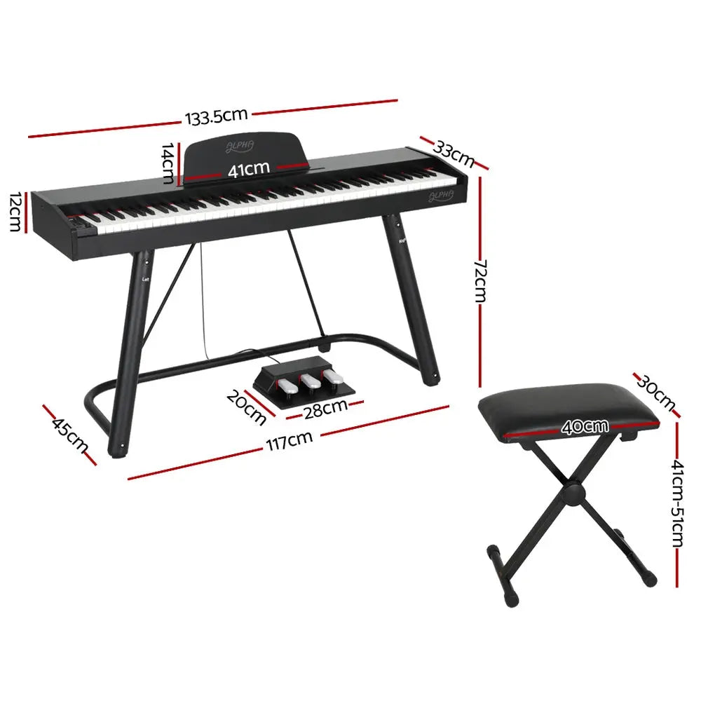 Alph Keyboard ALPHA 88 Keys Electronic Piano Keyboard Digital Electric w/ Stand Stoo ...