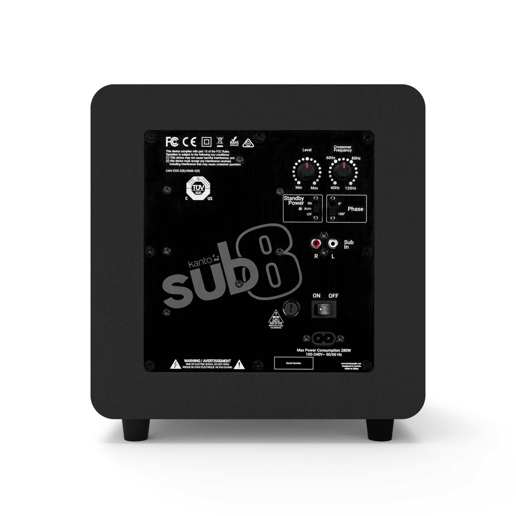 Kanto SUB8 300W 8" Sealed Powered Subwoofer, Matte Black Kanto
