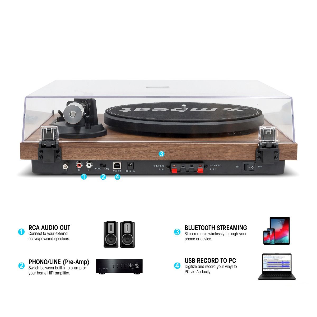 MBEAT Hi-Fi Turntable with Bookshelf Speakers