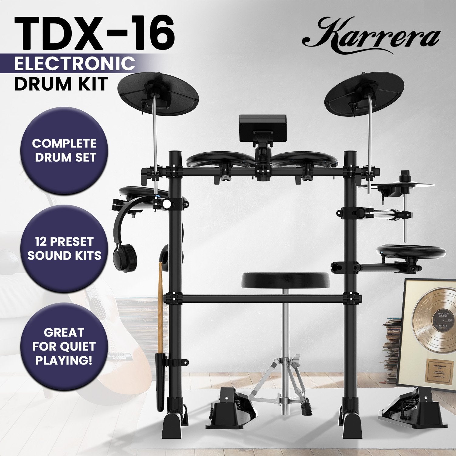 KARRERA TDX-16 Electronic Drum Kit with Pedals