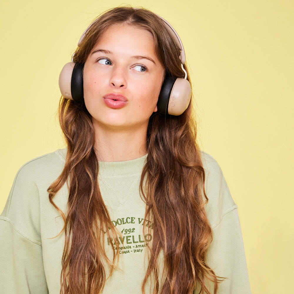 KREAFUNK Kids Buzz Bluetooth Headphones W/ Anc (Ivory Sand)