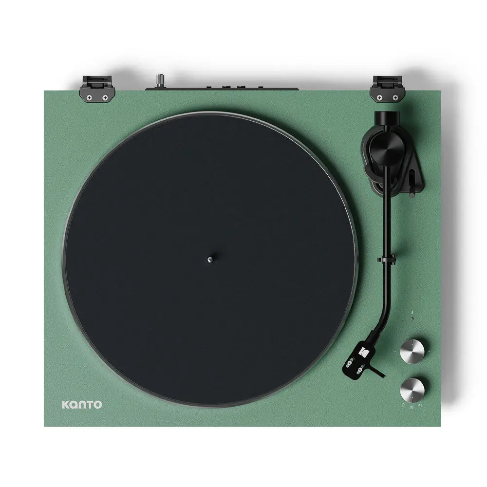 KANTO OBI3 Turntable (Matte Green) with KANTO ORA 100W Powered Speakers (Black) Bundle Kanto