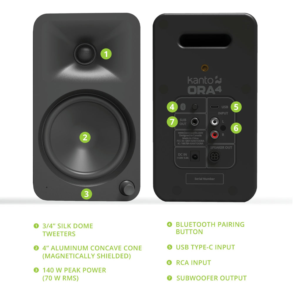KANTO ORA4 140W Powered Reference Speakers (Black)