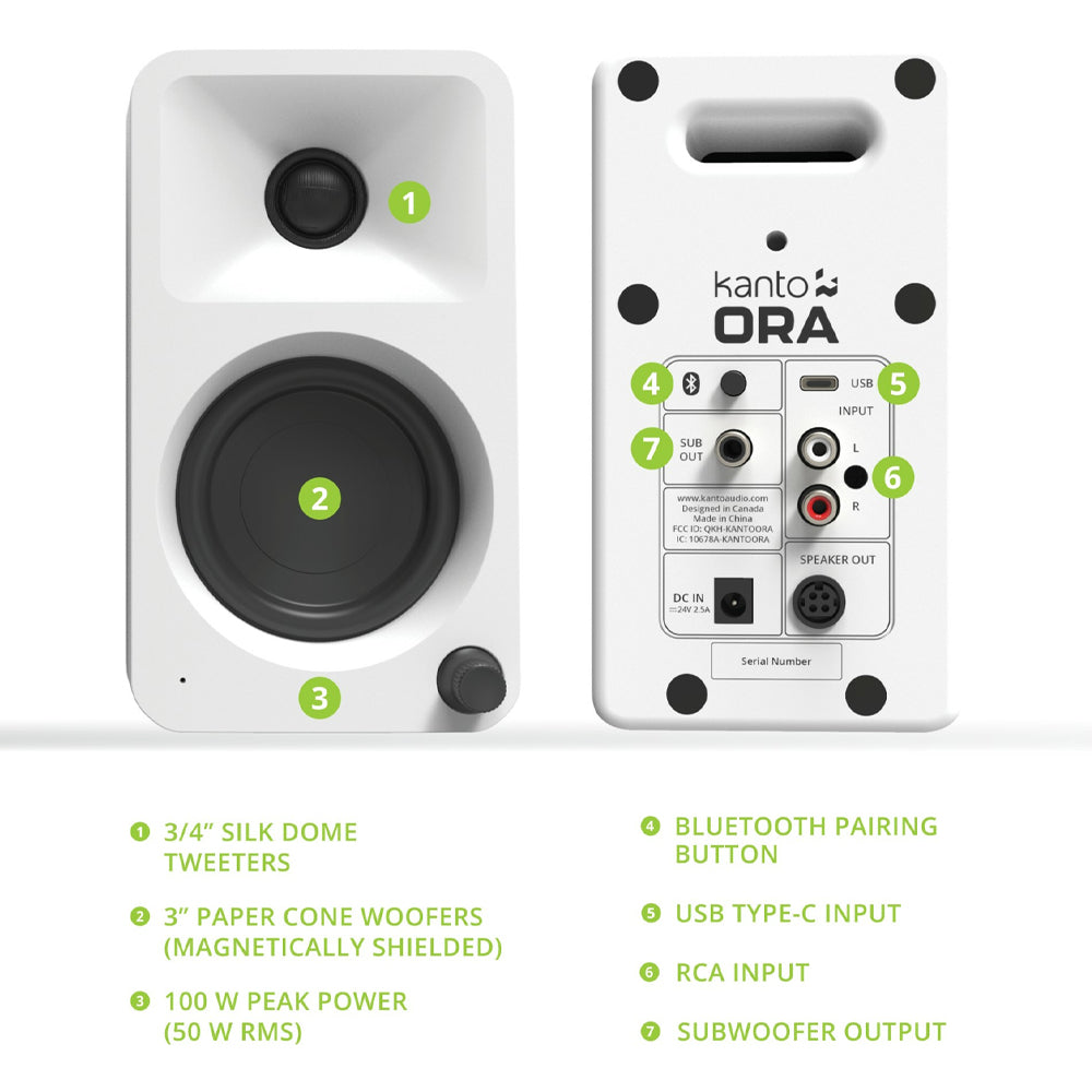 KANTO ORA 100W Powered Reference Desktop Computer Speakers (White)