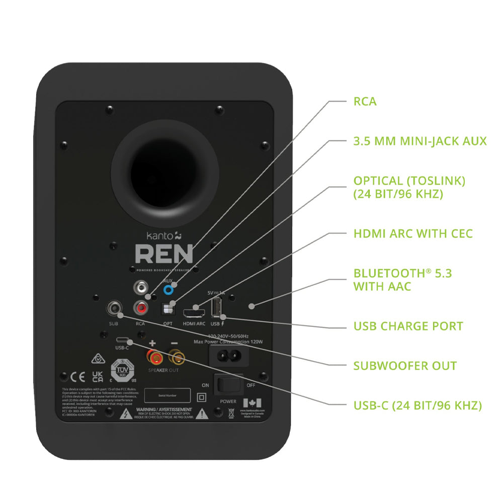 KANTO REN 200W Powered Bookshelf Speakers (Matte Black)