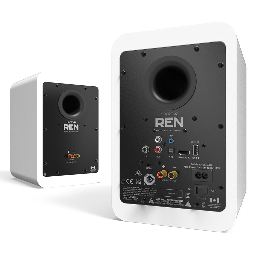 KANTO REN 200W Powered Bookshelf Speakers (White)