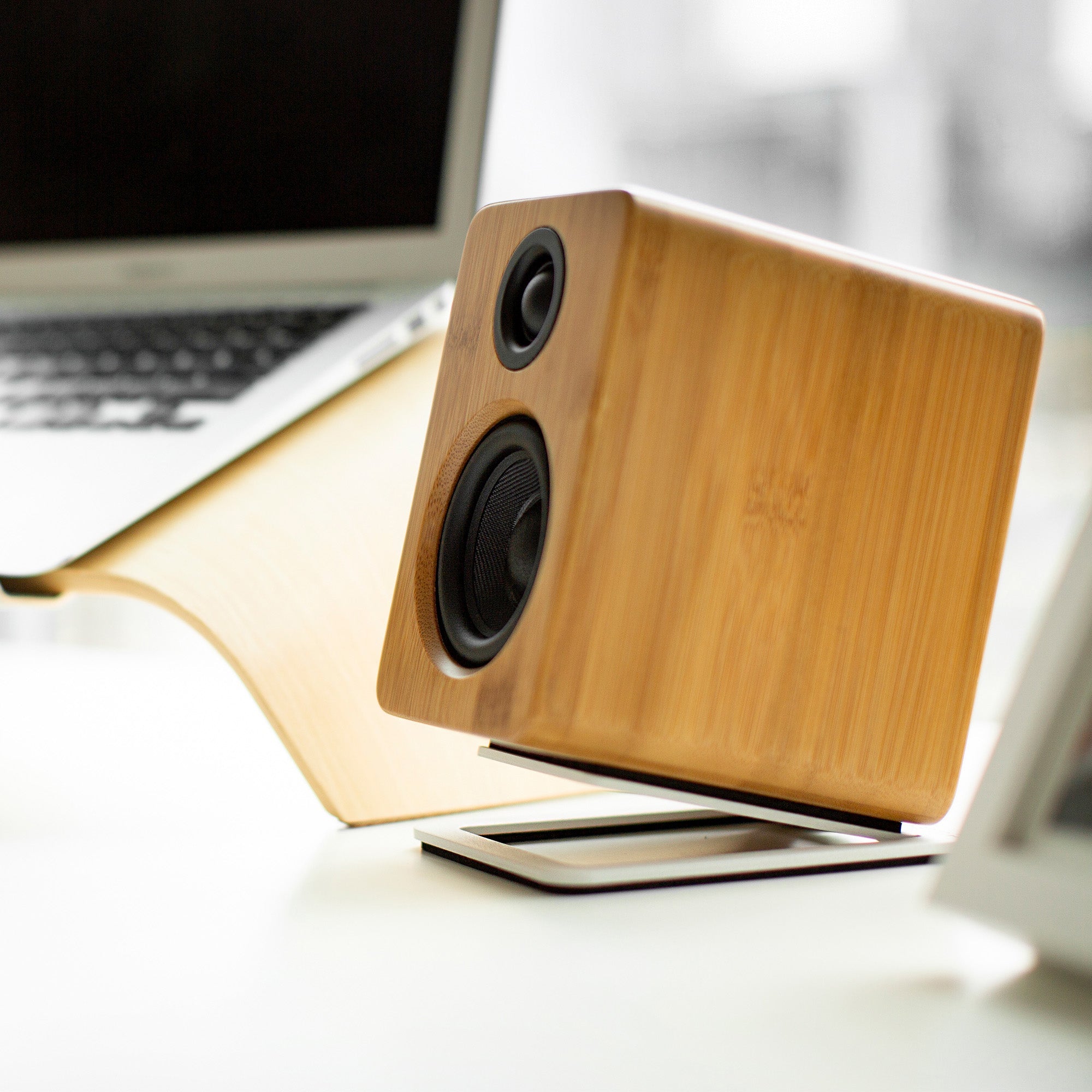 KANTO S2 Angled Desktop Speaker Stands for Small Speakers (White)