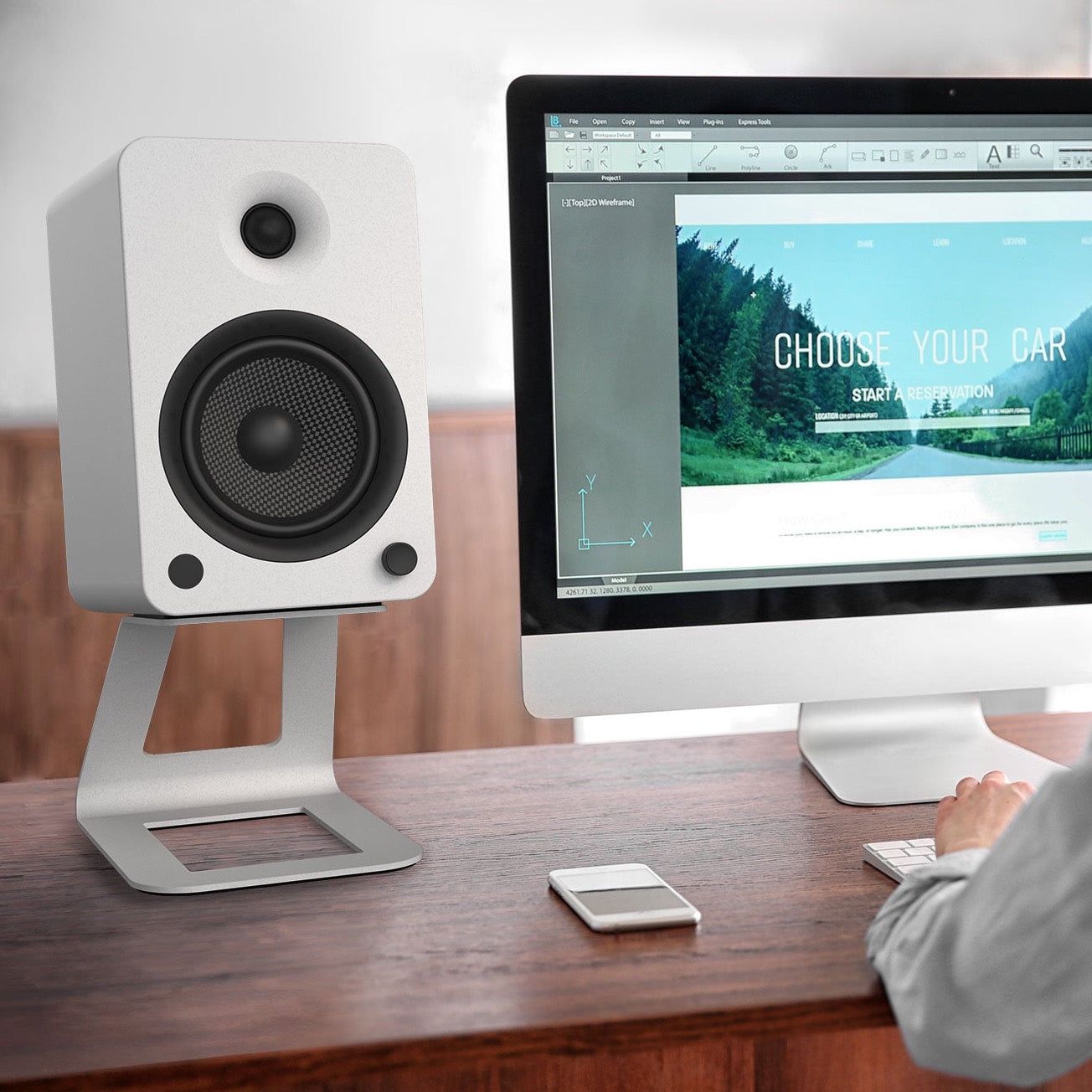 KANTO SE6 Elevated Desktop Speaker Stands for Large Speakers (White)
