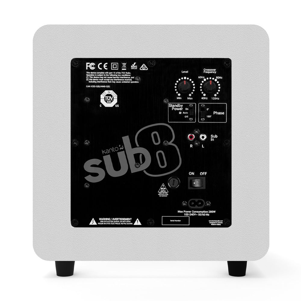 KANTO SUB8 300W 8" Sealed Powered Subwoofer - Limited Edition (Matte White With White Grill)