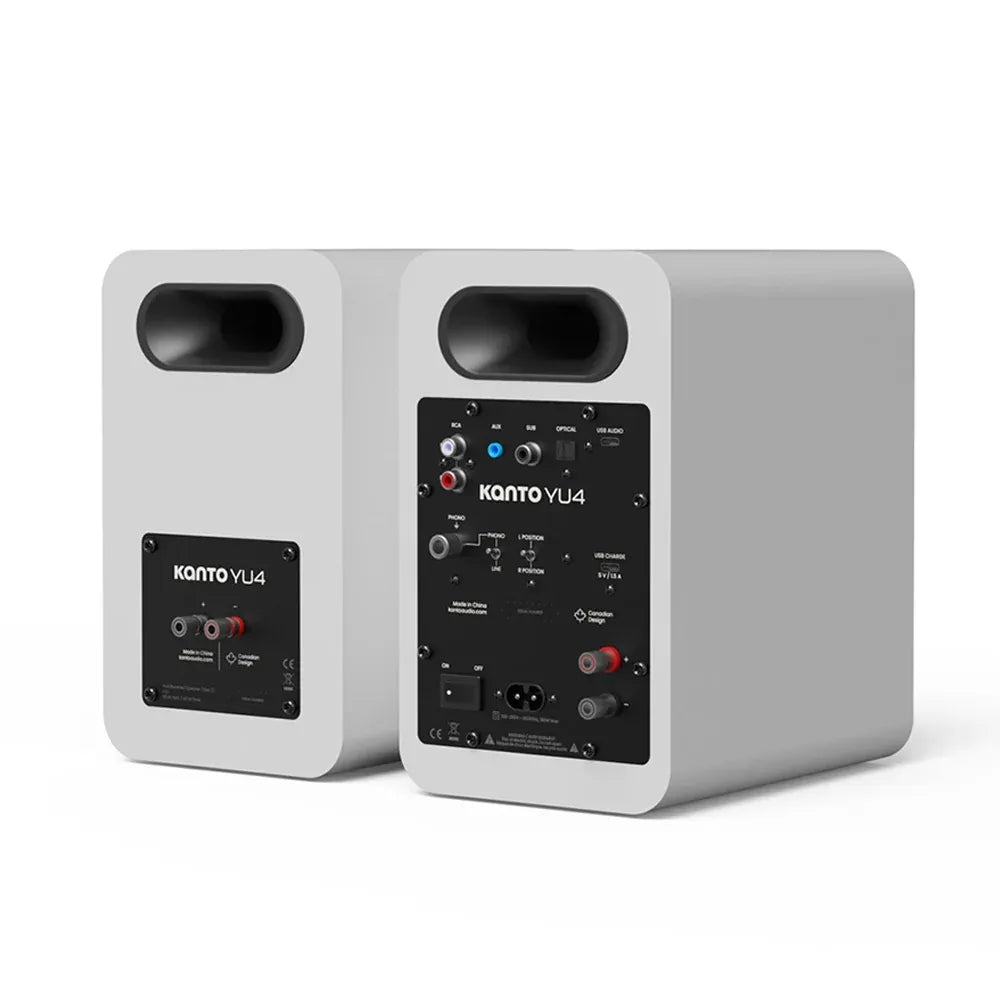 Kanto YU4 (2nd Gen) 160 W Powered Bookshelf Speaker with Bluetooth 5.3, Built-in Phono Preamp, USB-C and Optical Inputs - Matte White Peak Audio & Visual