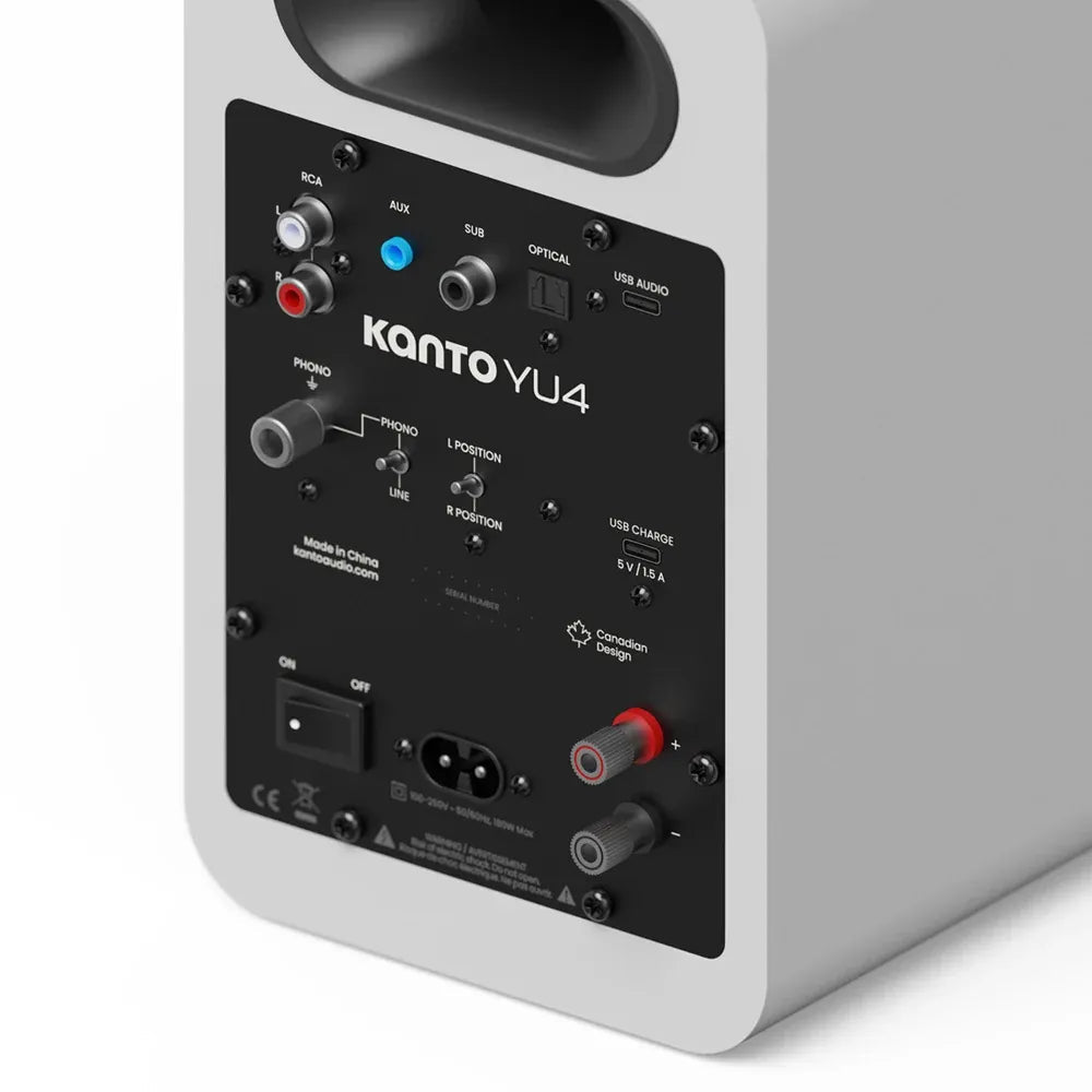 Kanto YU4 (2nd Gen) 160 W Powered Bookshelf Speaker with Bluetooth 5.3, Built-in Phono Preamp, USB-C and Optical Inputs - Matte White Peak Audio & Visual