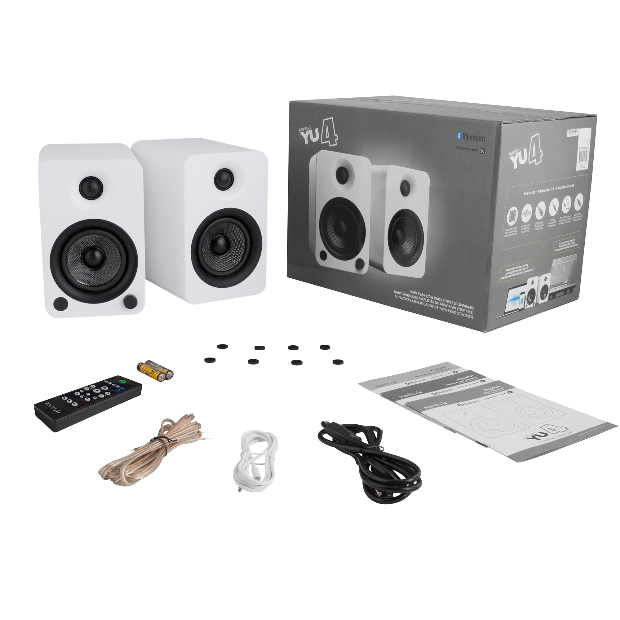 KANTO YU4 140W Powered Bookshelf Speakers (Matte White)