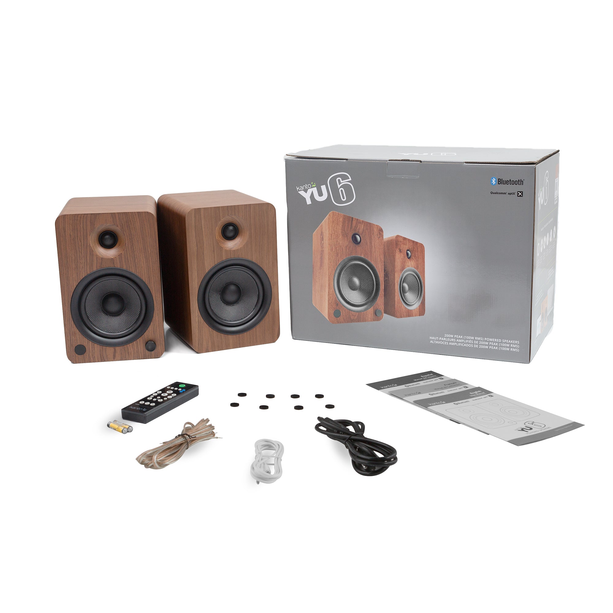 KANTO YU6 200W Powered Bookshelf Speakers (Walnut)