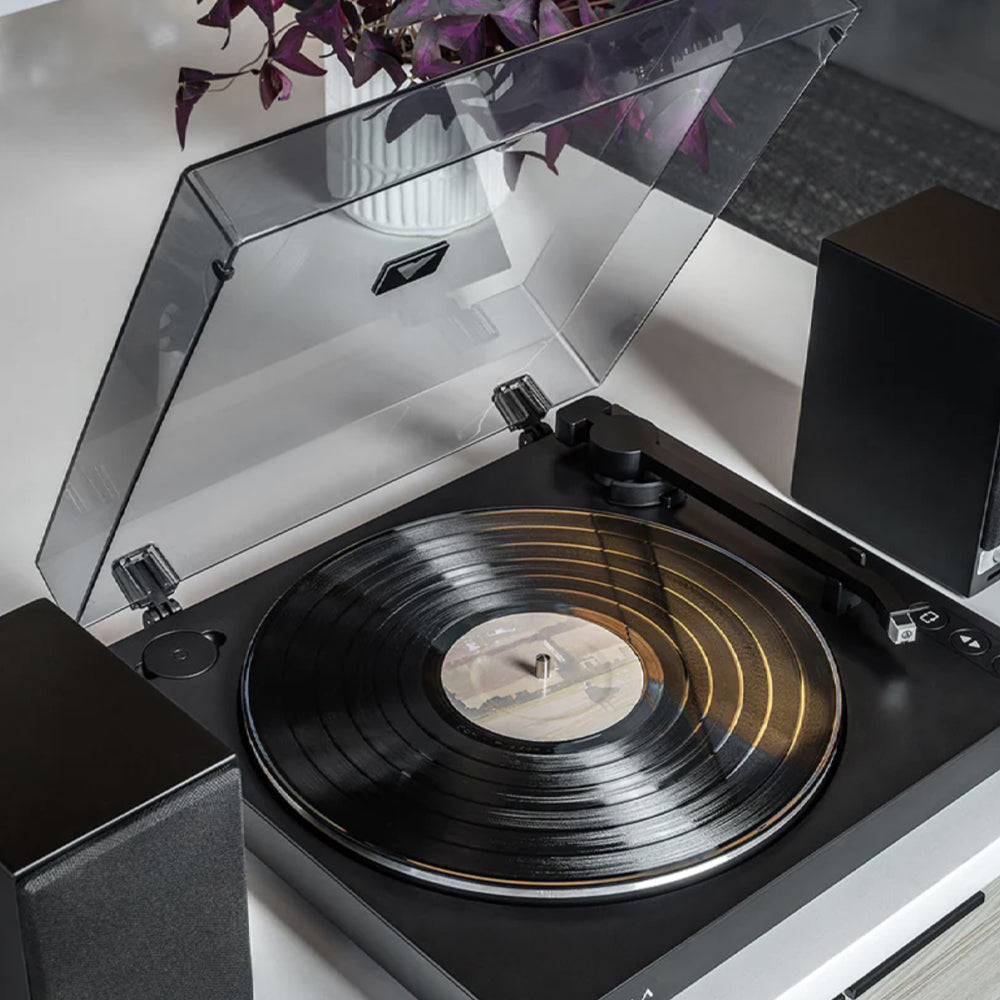 VICTROLA Automatic Turntable + VICTROLA Tempo Bookshelf Speakers Bundle (Black)