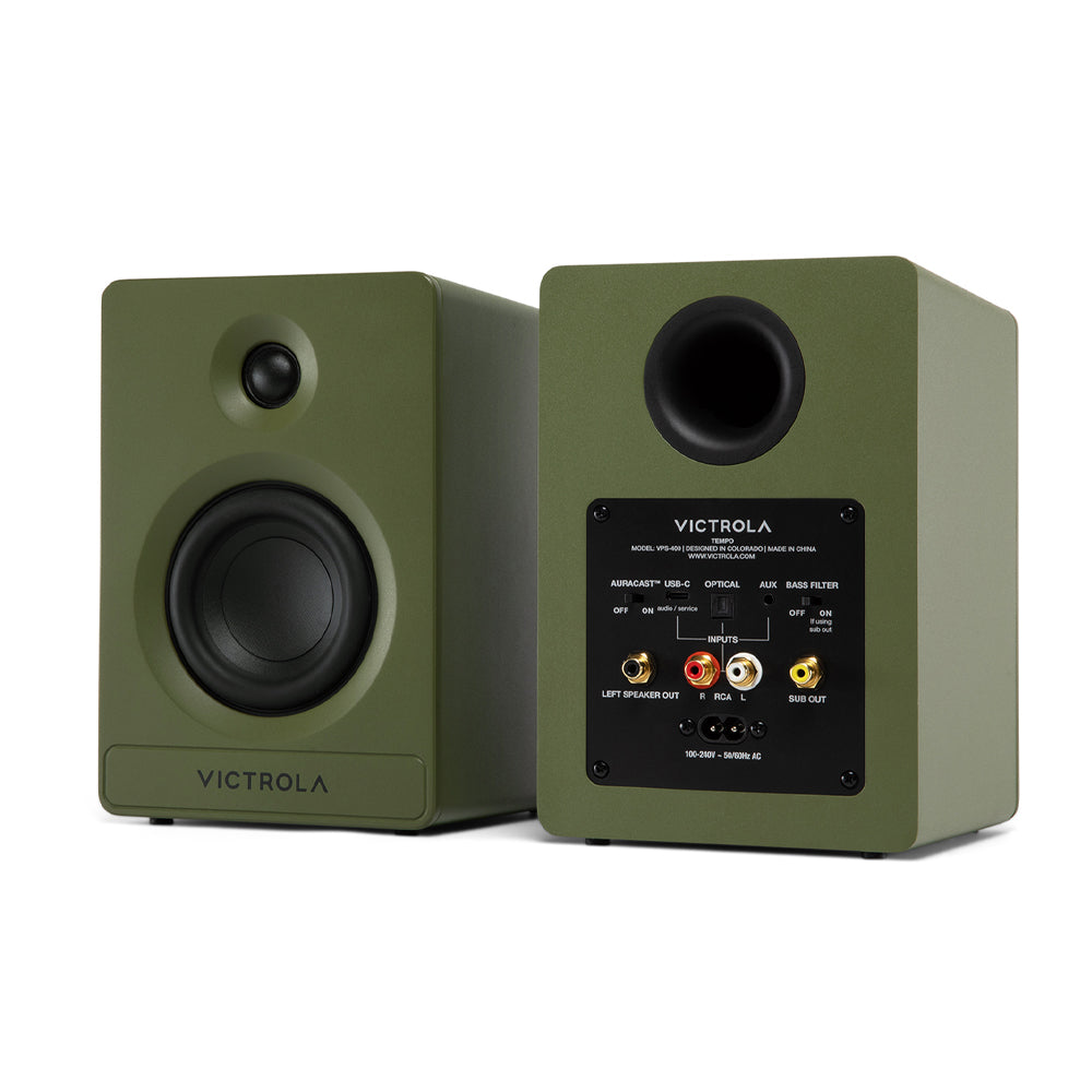 VICTROLA Automatic Turntable + VICTROLA Tempo Bookshelf Speakers Bundle (Green)