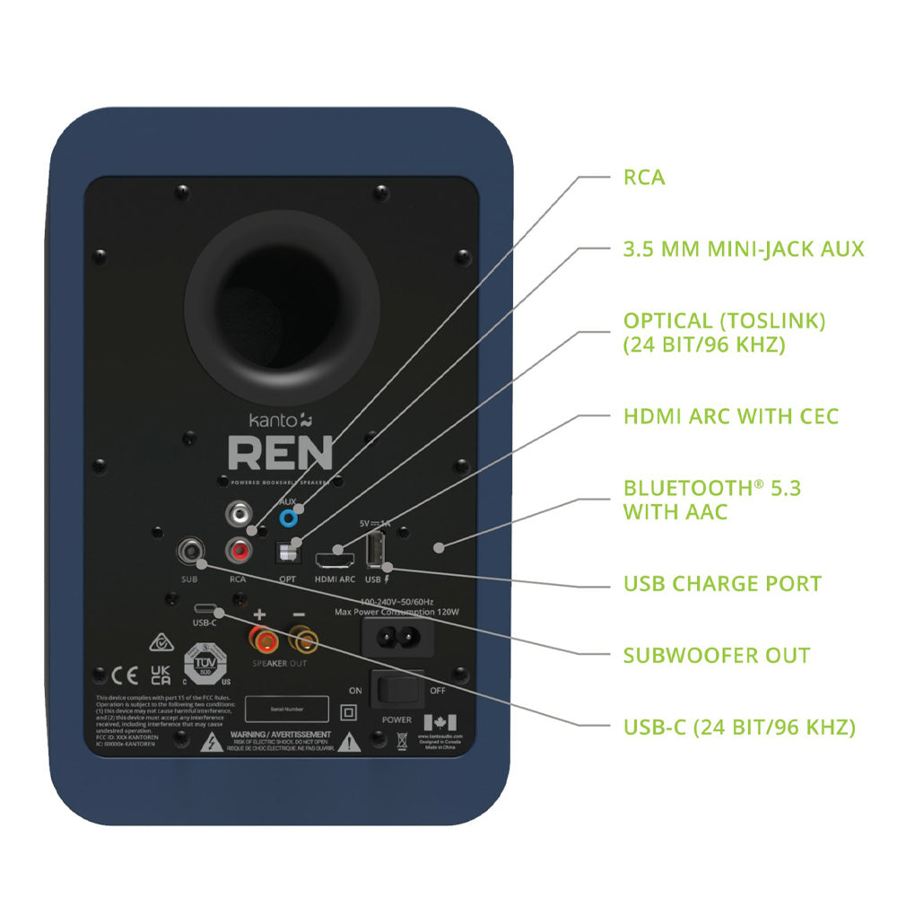 KANTO REN 200W Powered Bookshelf Speakers (Matte Blue)