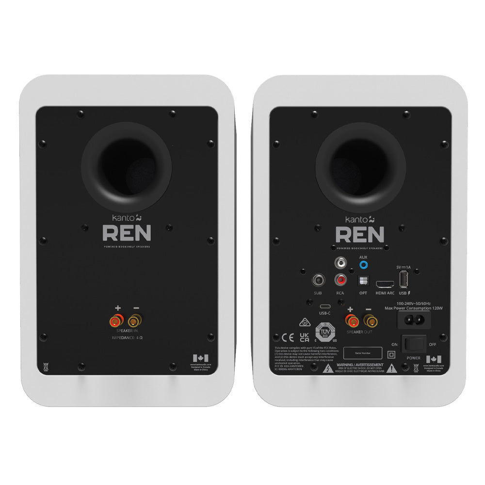 KANTO REN 200W Powered Bookshelf Speakers (Matte White)