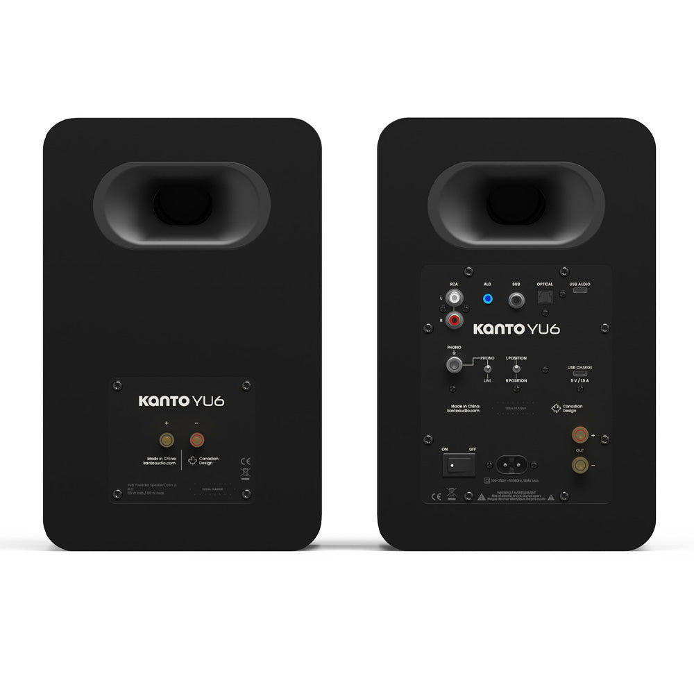 Kanto YU6 (2nd Gen) 200 W Powered Bookshelf Speaker with Bluetooth 5.3, Built-in Phono Preamp, USB-C and Optical Inputs - Matte Black
